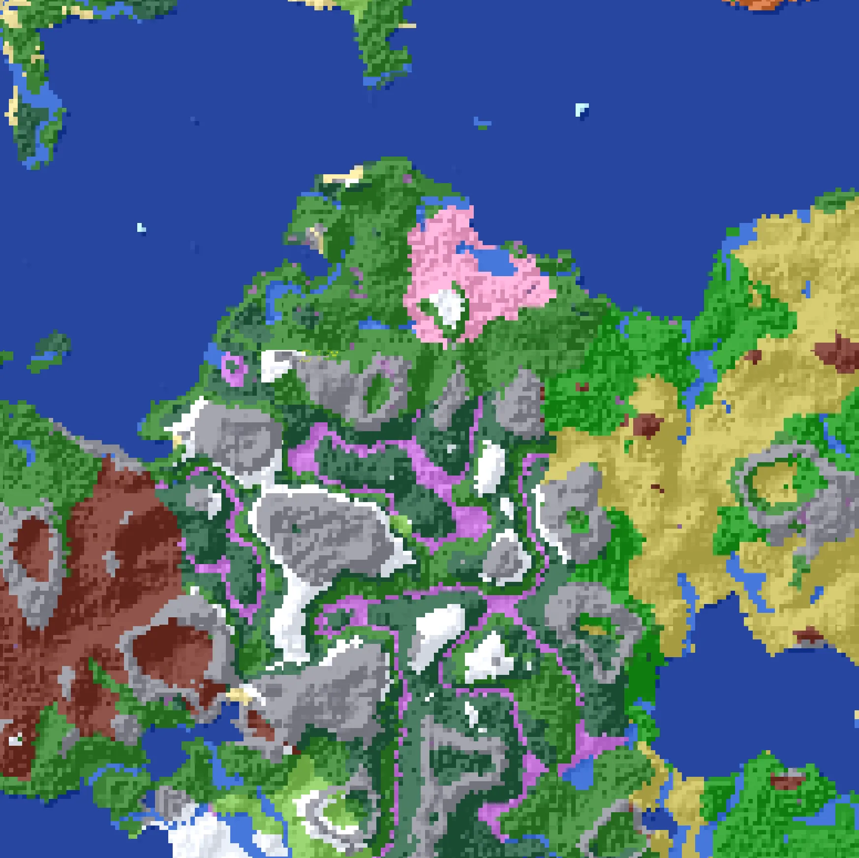 Mapa de biomas de la zona central del mundo de Unbound